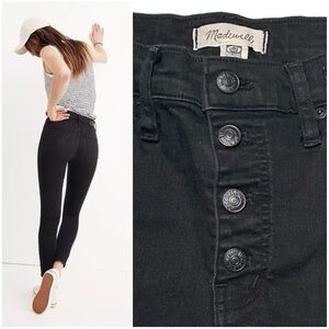 Madewell 9” Mid Rise Skinny Jeans Button Front Edition Vintage Wash Black Denim